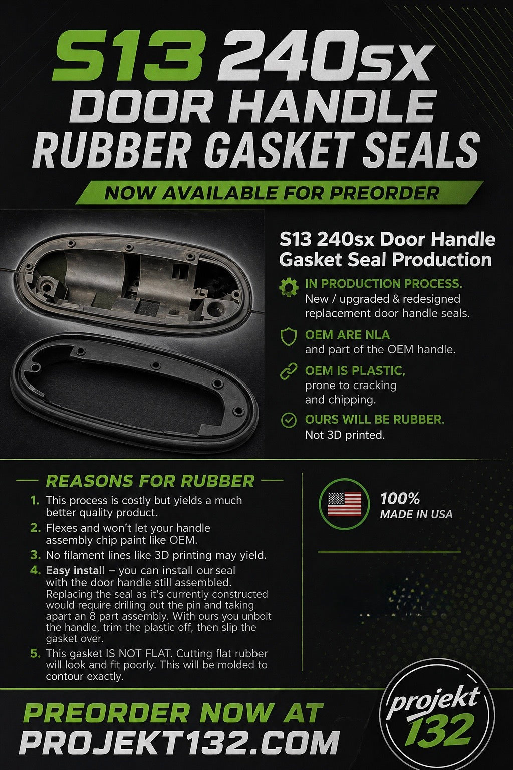 S13 Nissan 240sx Door Handle Seal Gasket (Sold as Pair) PREORDER PN: P132S13DHG